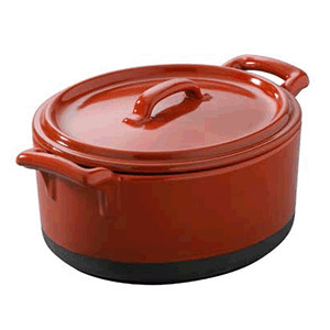 Горшок для запекания с крыш., фарфор, 450мл, красный,черный