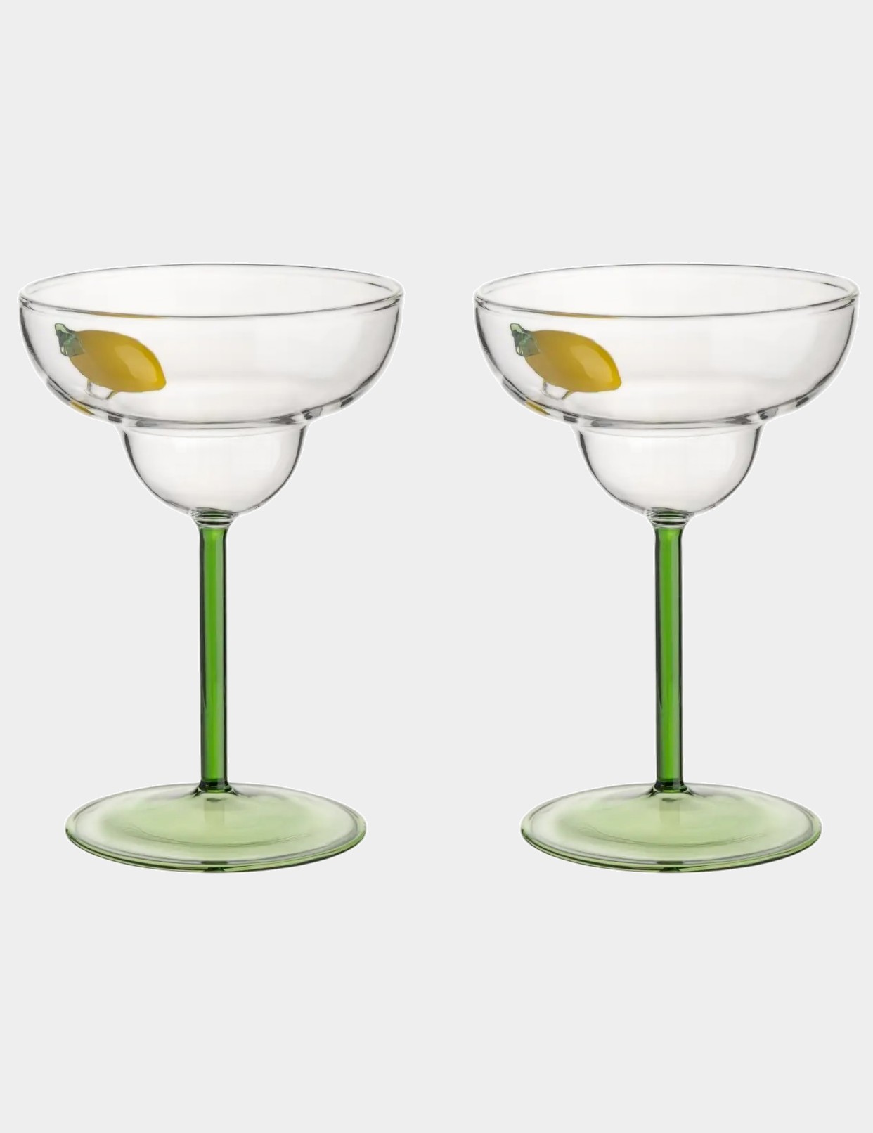 Набор 2 бокала-креманки для шампанского, 260 мл, стекло, зеленая ножка, Лимон, Lemon