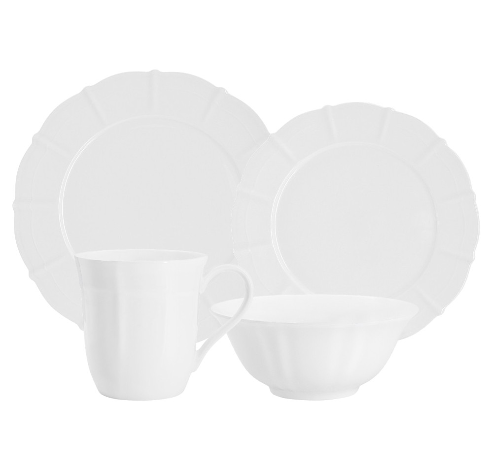 Набор обеденный с кружками, 4 персоны, 16 предметов, фарфор F, белая, Lotus white