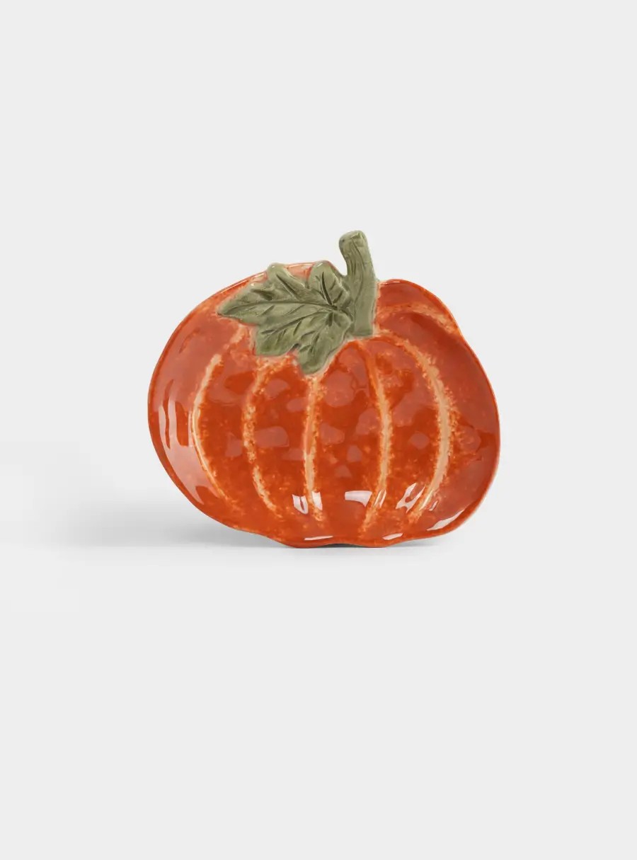 Блюдо, 16✕14 см, керамика D, оранжево-зеленое, Тыква с листом, Bright pumpkin