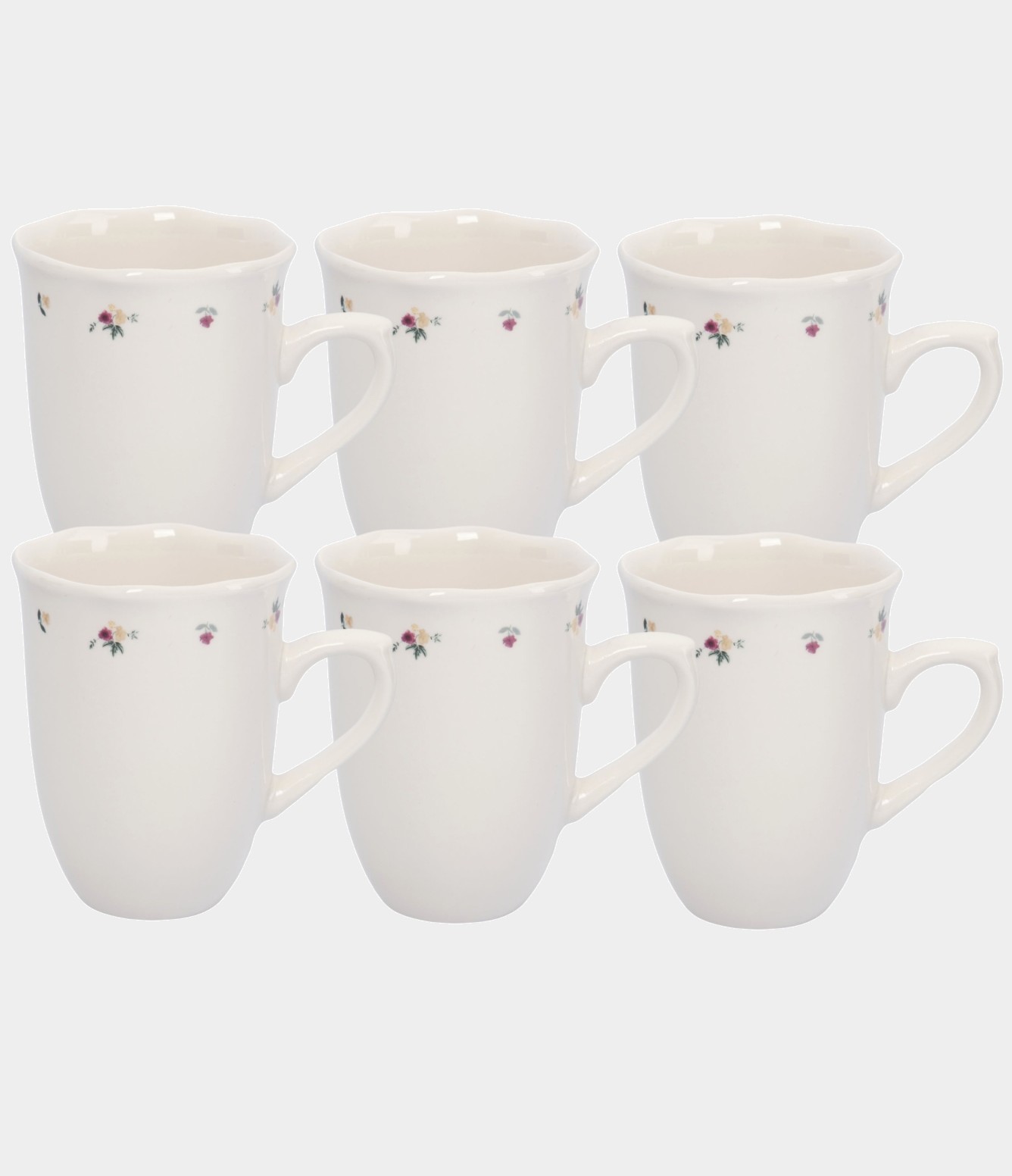 Кружка, 370 мл, 6 шт, костяной фарфор, белая, Цветы, Meadow