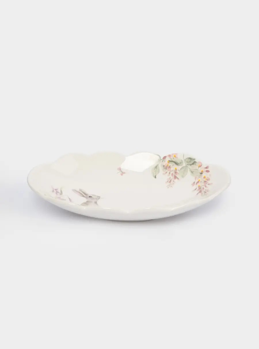 Блюдо, 31✕18 см, керамика, овальное, белое, Кролик с цветами, Flower Rabbit
