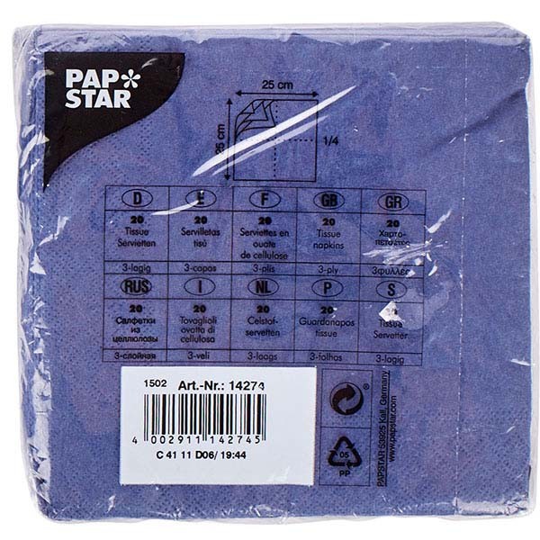 Салфетки 25*25см синие 20шт