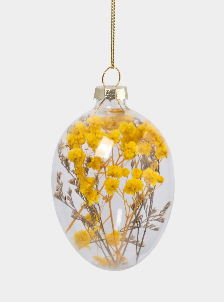 Подвеска декоративная, 4✕6 см, с сухоцветами, стекло, желтая, Яйцо пасхальное, Interior Easter