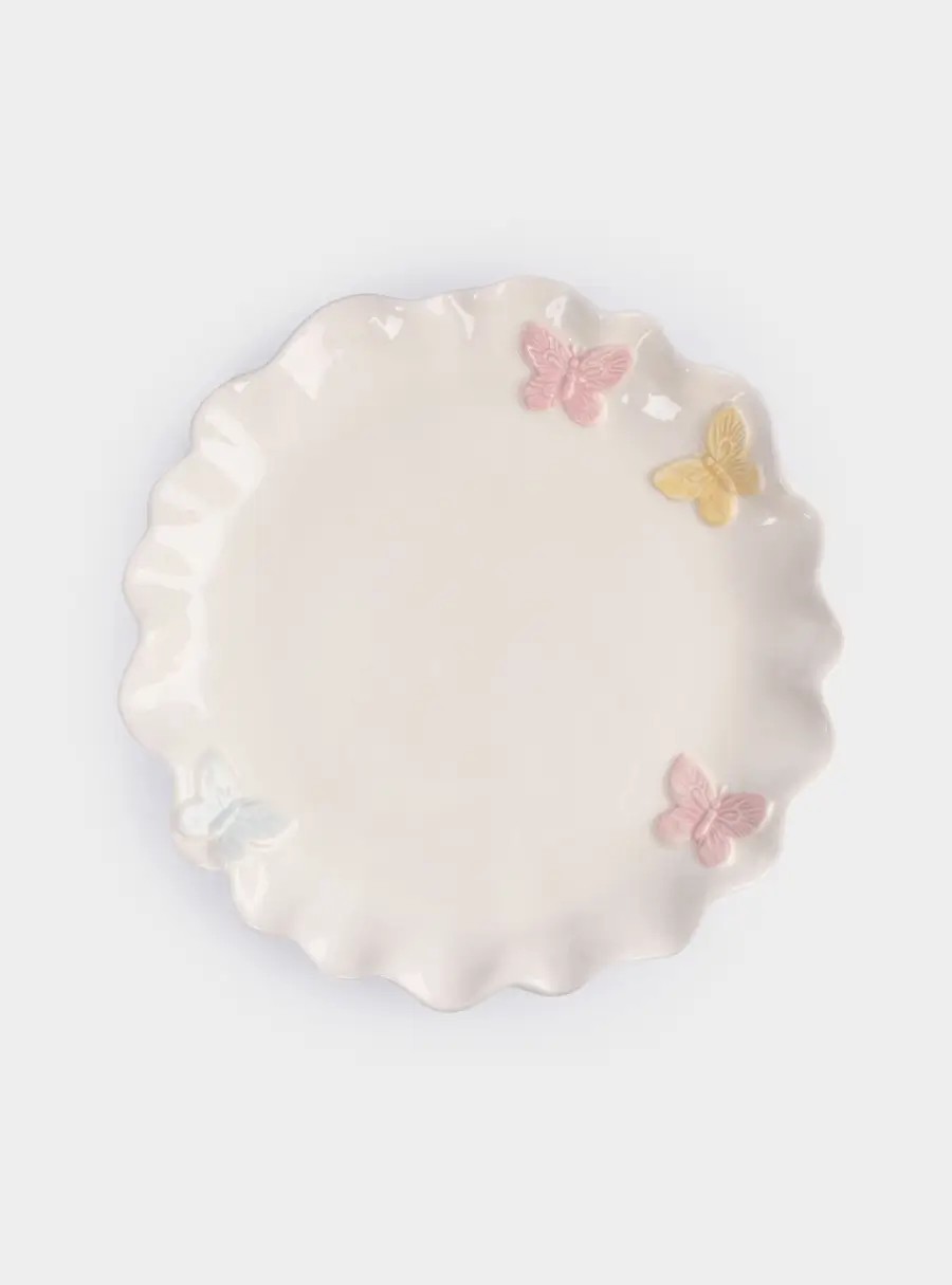 Блюдо, 24 см, керамика, молочное, Бабочки, Butterfly