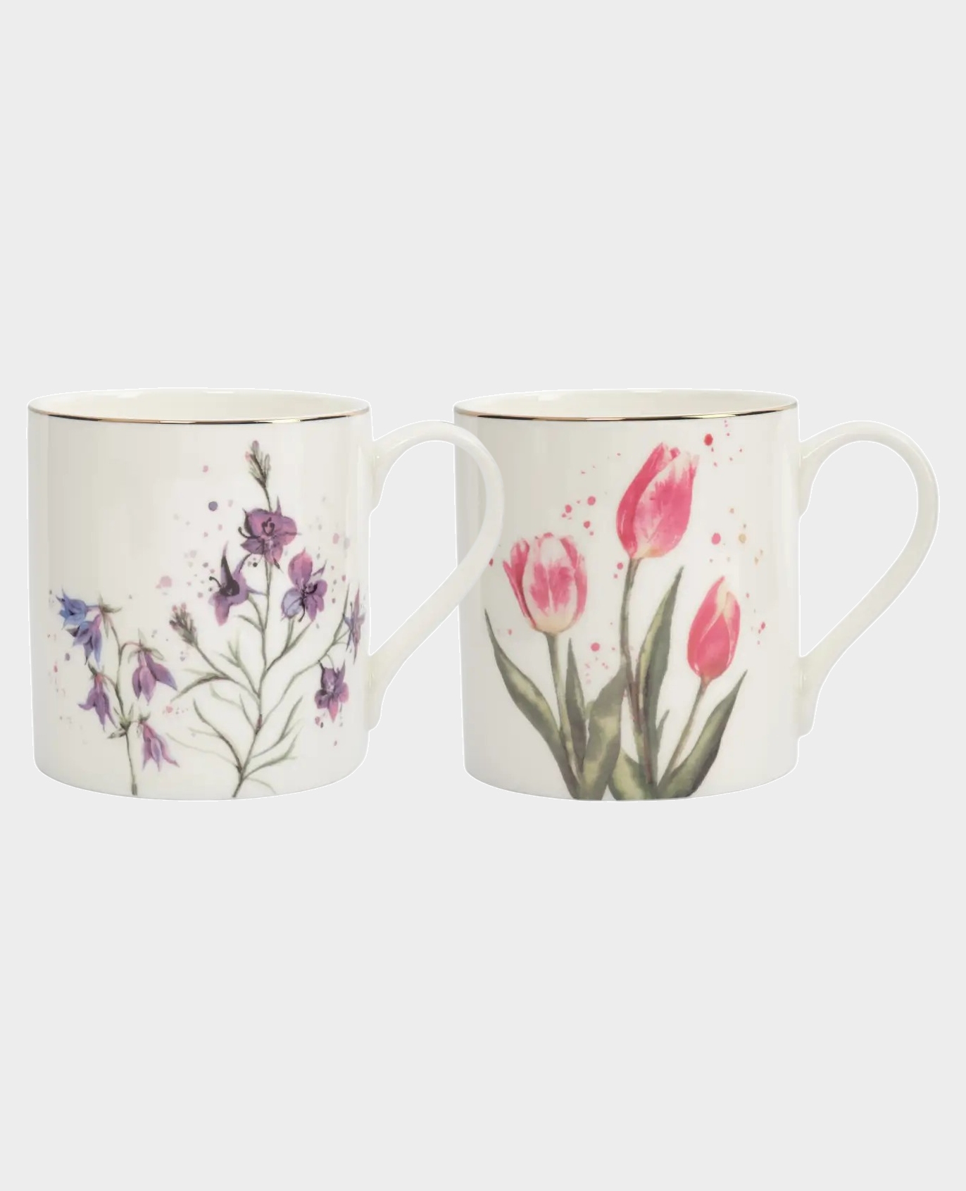 Набор 2 кружки, 380 мл, костяной фарфор, белый, с золотистым кантом, Колокольчики и Тюльпаны, Giardino*