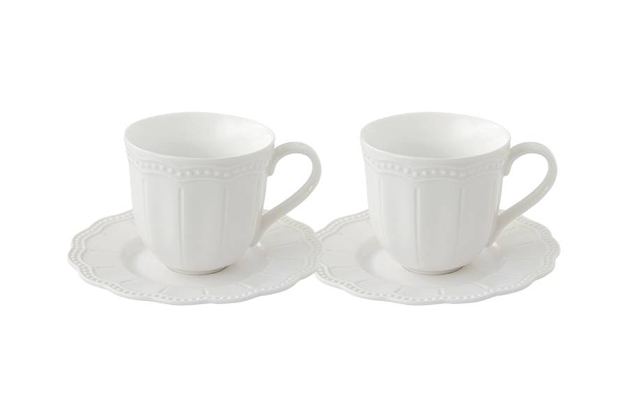 Набор 2 чашки с блюдцами Elite, белая, 0,11 л