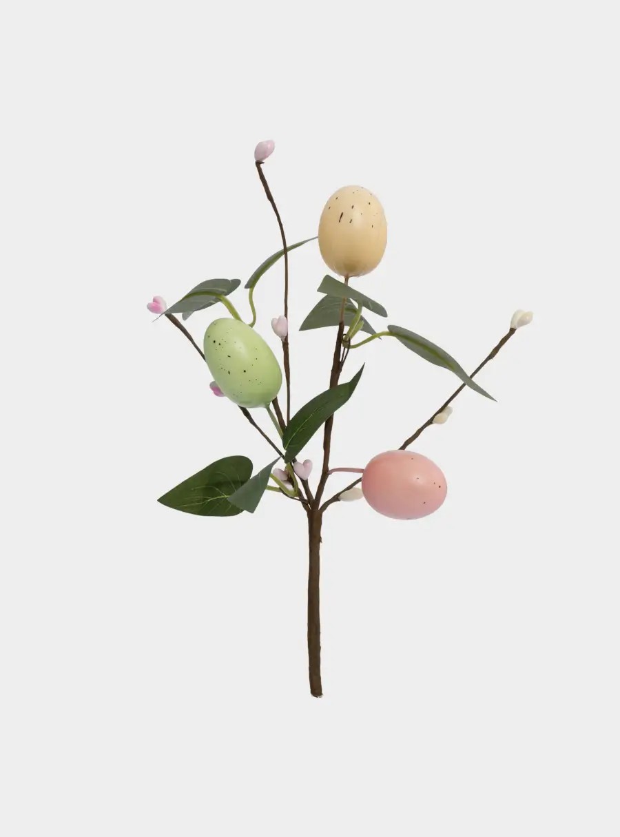 Ветка декоративная, 20 см, пенопласт/бумага, Ветка с цветными яйцами, Interior Easter