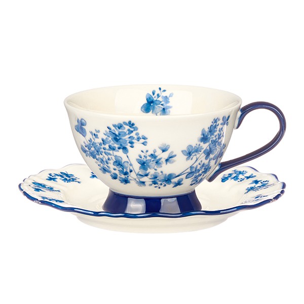 Чайная пара «Фиори», фарфор, 220 мл, цвет слоновая кость, синий