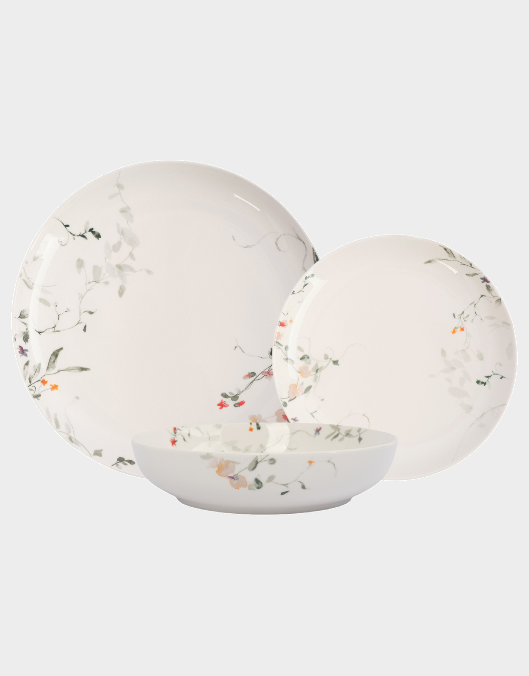 Сервиз обеденный, 4 персоны, 12 пр, костяной фарфор, белый, Цветы и листья, Primrose