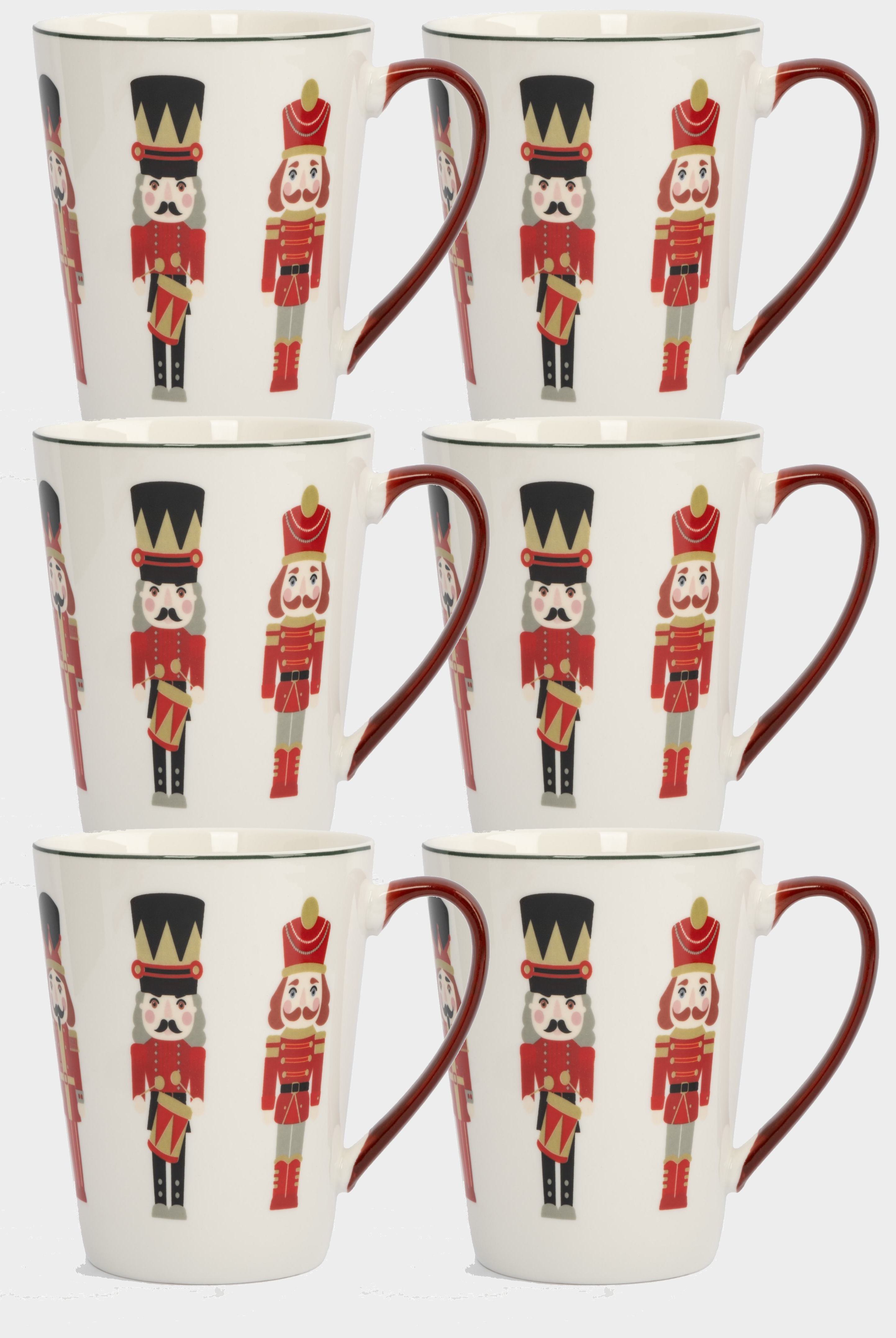 Набор 6 кружек, 420 мл, костяной фарфор, бело-бордовая, Щелкунчики, Nutcracker