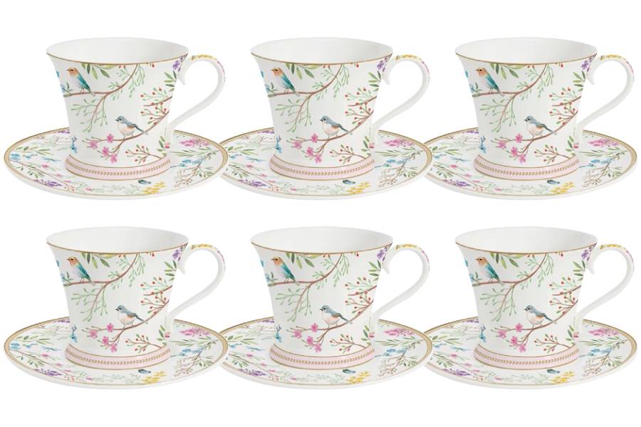 Набор 6 чашек с блюдцами Пение птиц, 0,2 л