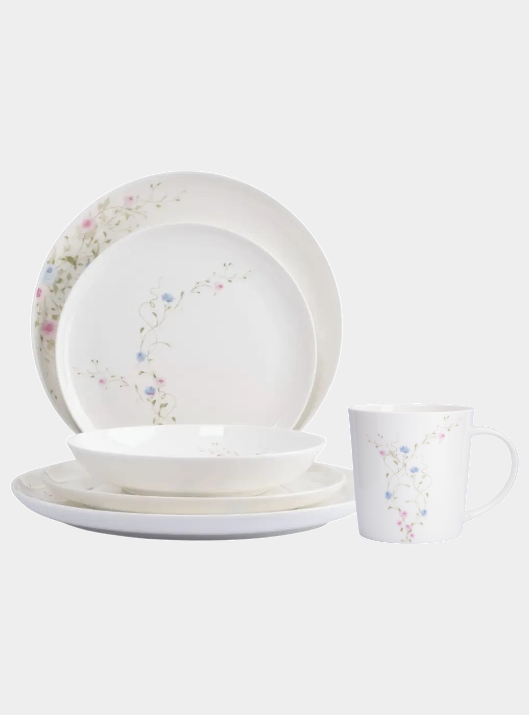 Сервиз обеденный с кружками, 6 персон, 24 предмета, костяной фарфор, белый, Цветы, Gentle garden