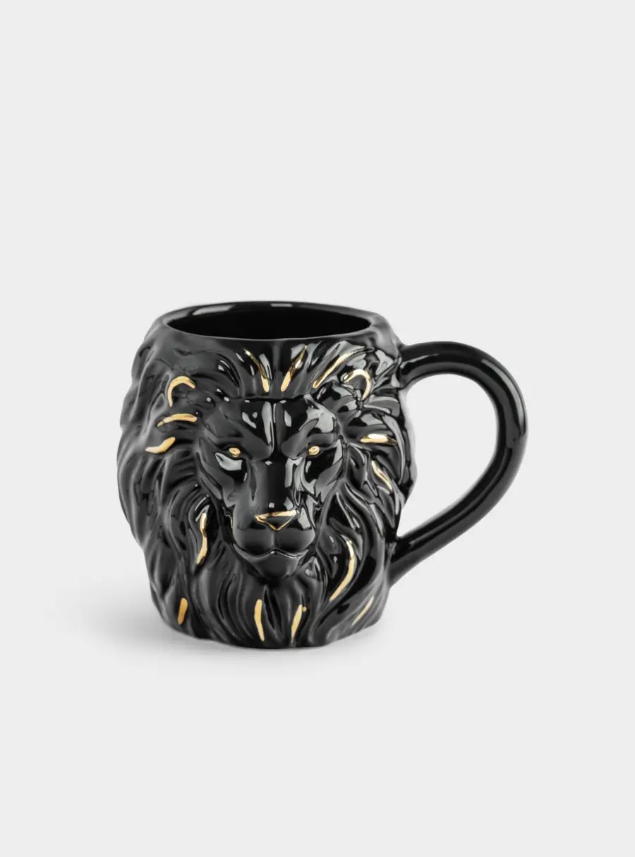 Кружка, 540 мл, керамика, черно-золотистая, Лев, Manly