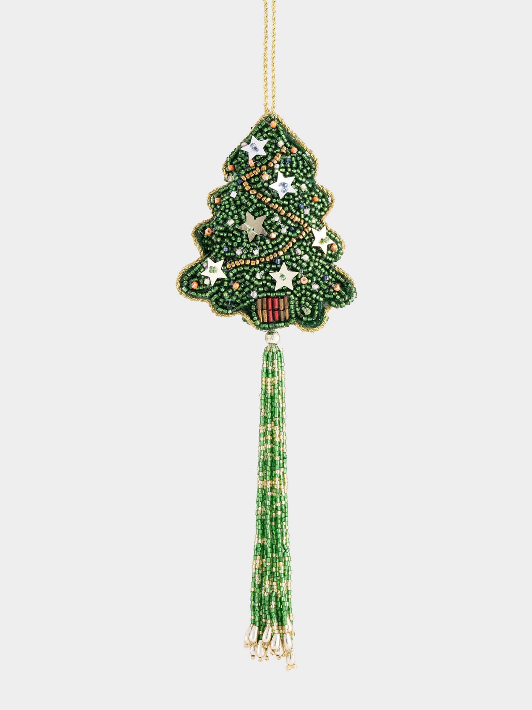 Игрушка елочная, 17 см, бисер/полифилл, зеленая, Елка с кисточкой, New year