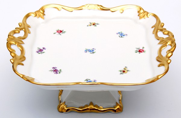 Блюдо квадратное 21 см на ножке. «Мейсенский цветок»