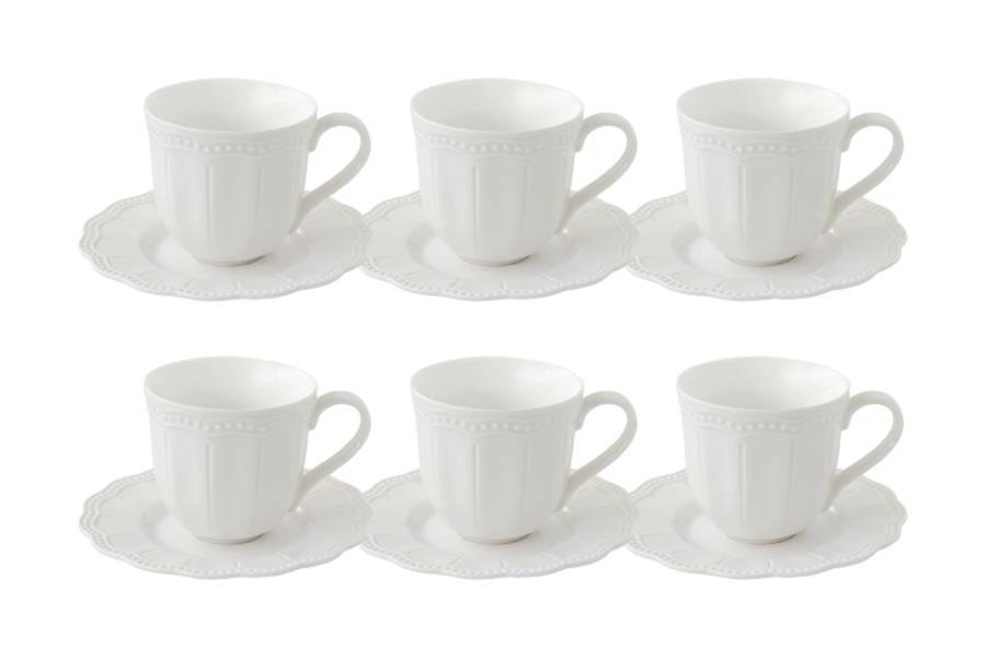 Набор 6 чашек с блюдцами Elite, белая, 0,11 л