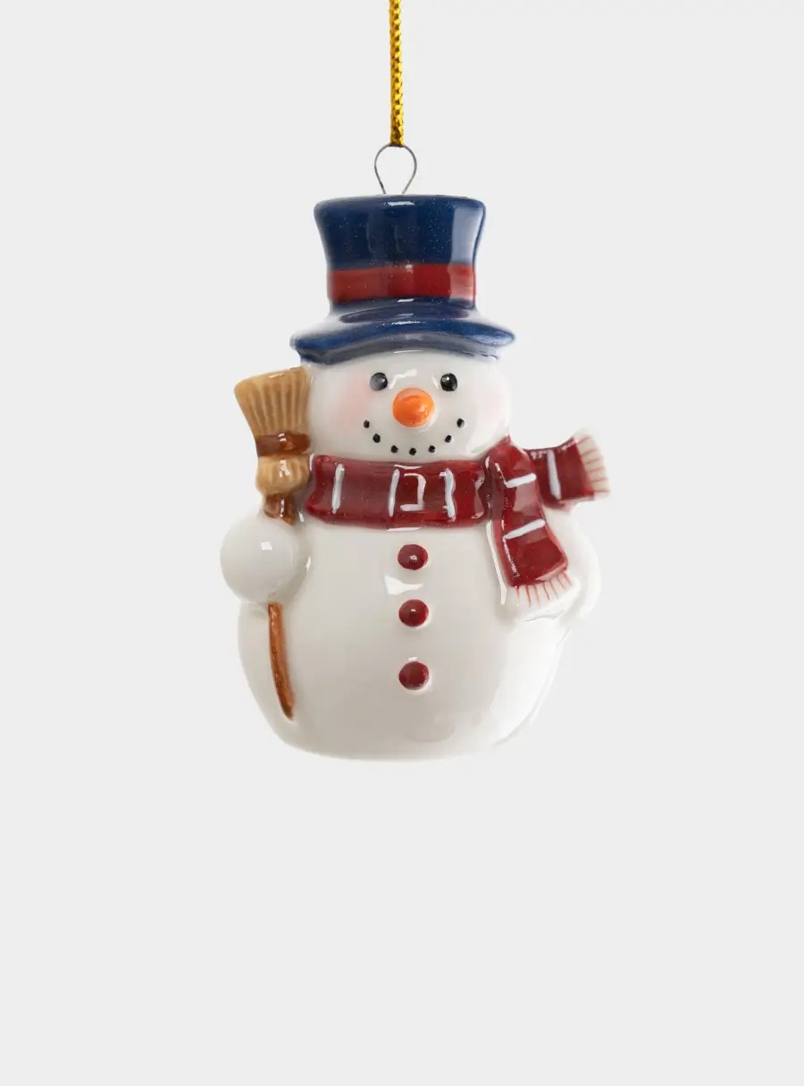 Игрушка елочная, 6 см, фарфор, Снеговик в шляпе и шарфе, New Year