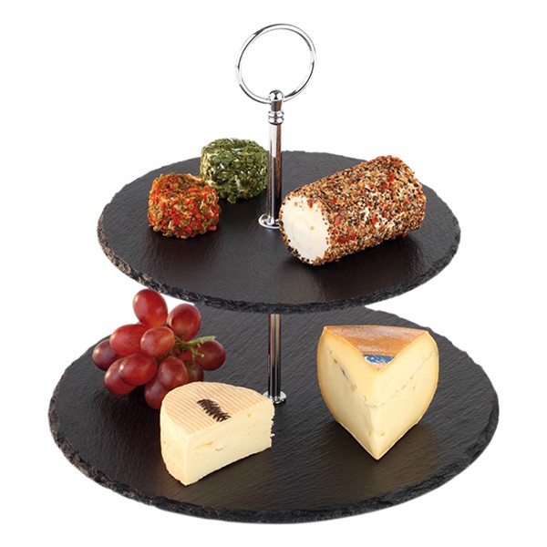 Этажерка 2 яруса, натуральный сланец, металл хромир., 20/25 см, черный