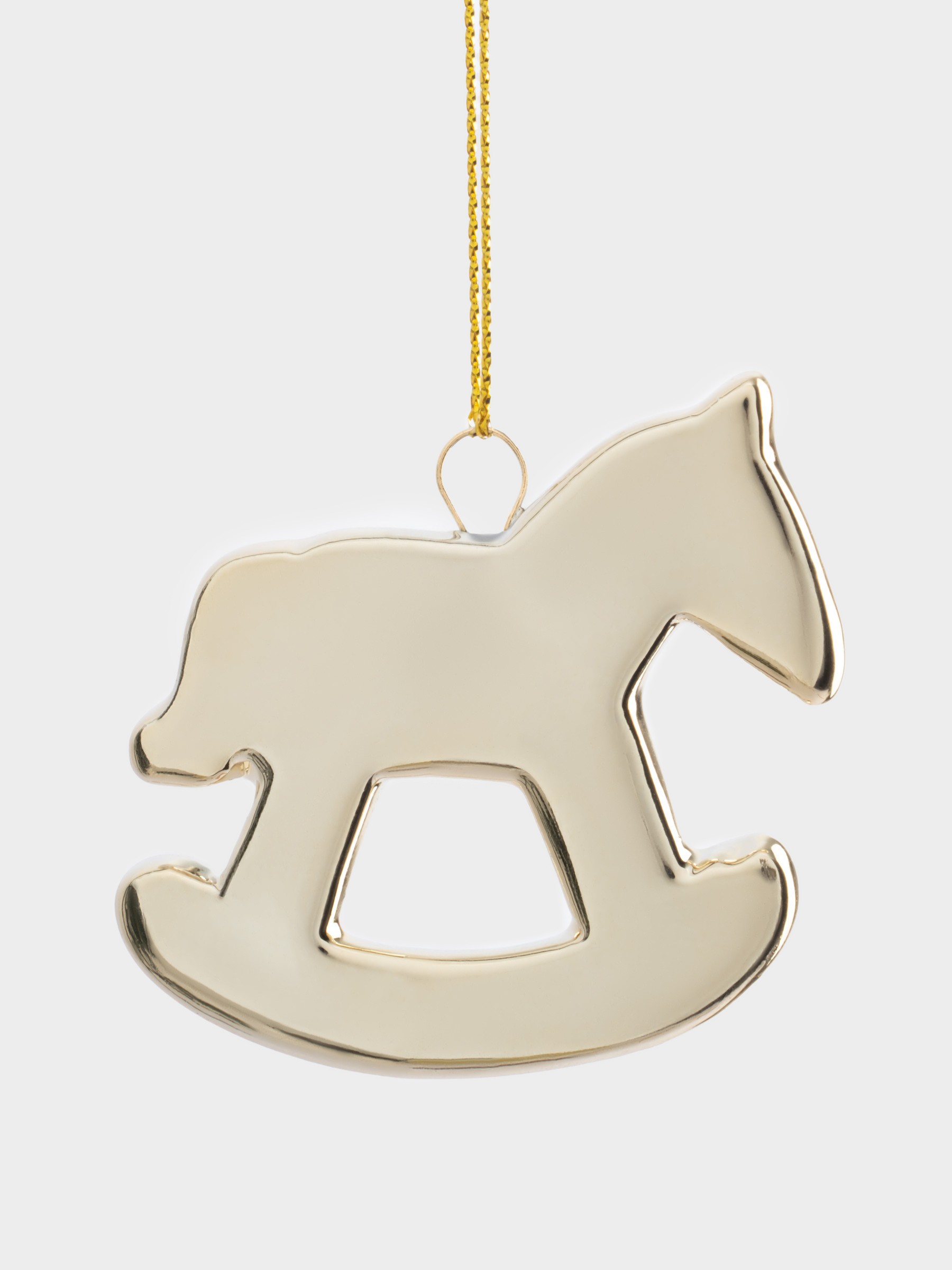 Игрушка елочная, 6 см, фарфор, золотистая, Лошадка-качалка, New year