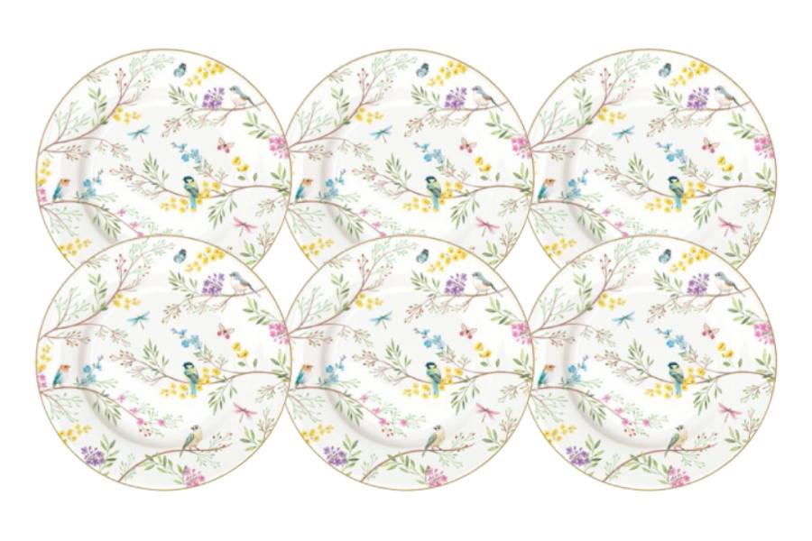 Набор 6 тарелок закусочных Пение птиц, 19 см