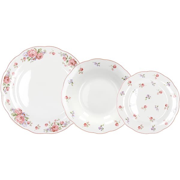 Набор посуды «Поэма Камарг» тарелки, 18 шт, фарфор, белый, розовый Набор посуды «Поэма Камарг» тарелки, 18 шт, фарфор, белый, розовый