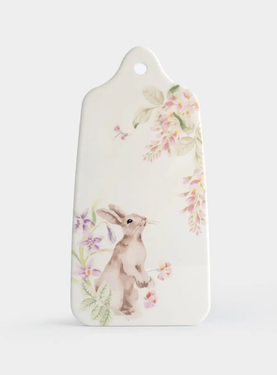 Подставка под горячее, 14✕28 см, керамика/пробка, белая, Кролик в цветах, Flower Rabbit