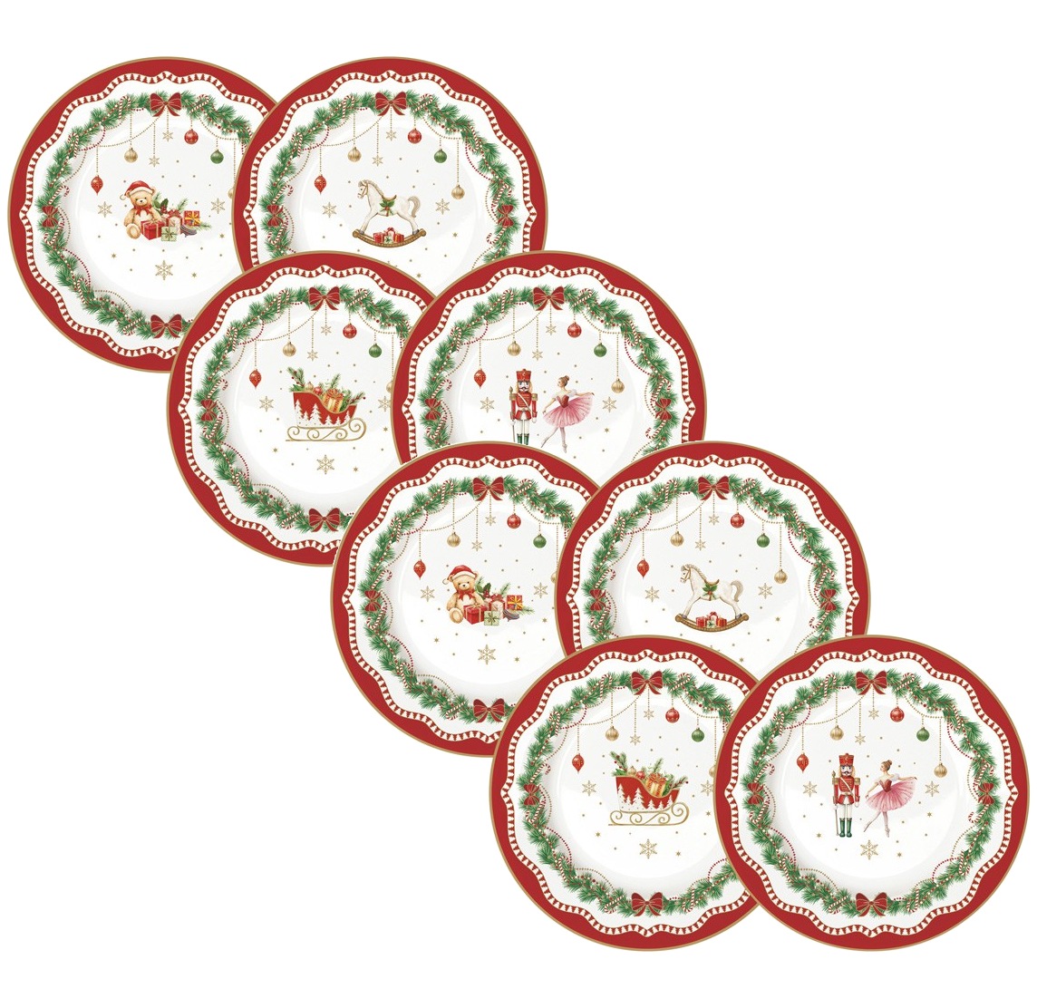 Набор тарелок десертных, 19 см, 8 шт, фарфор P, белая, Микс, Magie de Noel