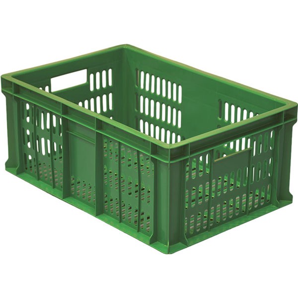Ящик для продуктов перфорированный, полиэтилен, 46 л, зелёный
