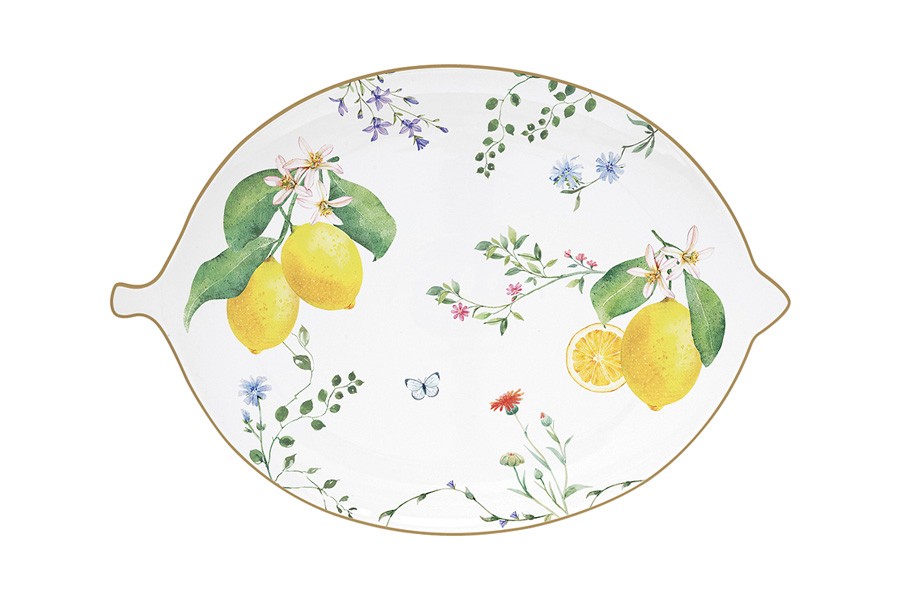 Блюдо, 25х18 см, фарфор P, овальное, белое, Цветы и лимоны, Fleurs et Citrons
