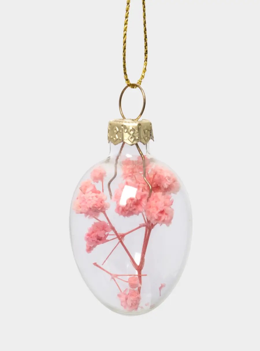Подвеска декоративная, 3✕4 см, с сухоцветами, стекло, розовая, Яйцо пасхальное, Interior Easter