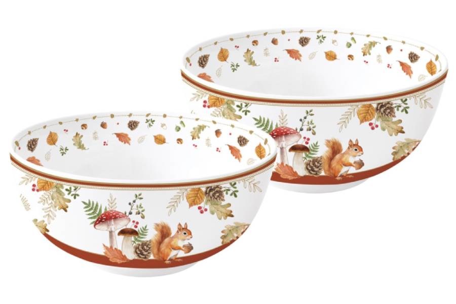 Набор 2 салатника, 23х10 см, 2,5 л, фарфор P, белый, Белка и грибы, Autumn Breeze Набор 2 салатника, 23х10 см, 2,5 л, фарфор P, белый, Белка и грибы, Autumn Breeze