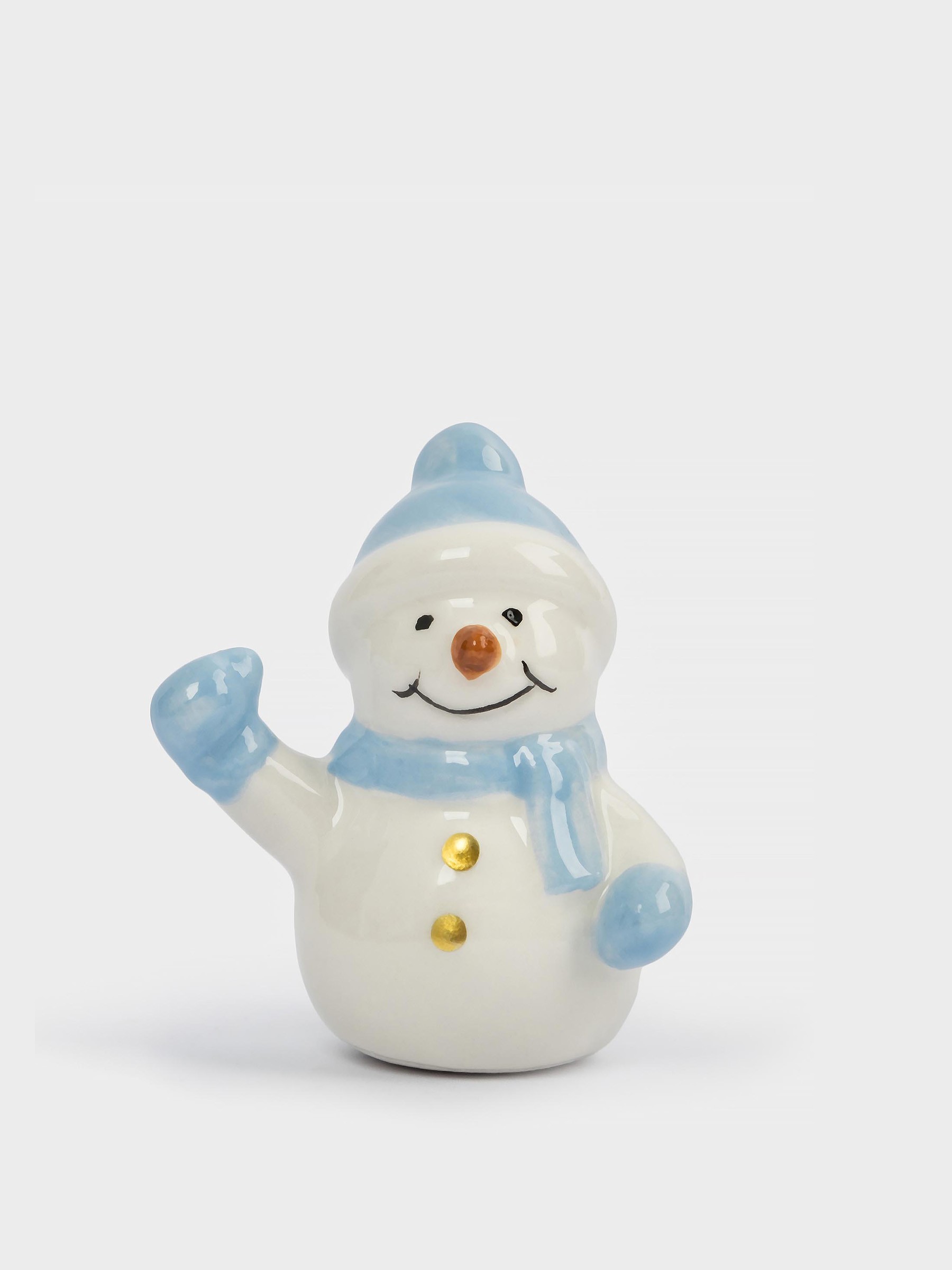 Статуэтка, 6 см, керамика, бело-голубая, Снеговик в шапке и шарфе, Snowman Статуэтка, 6 см, керамика, бело-голубая, Снеговик в шапке и шарфе, Snowman