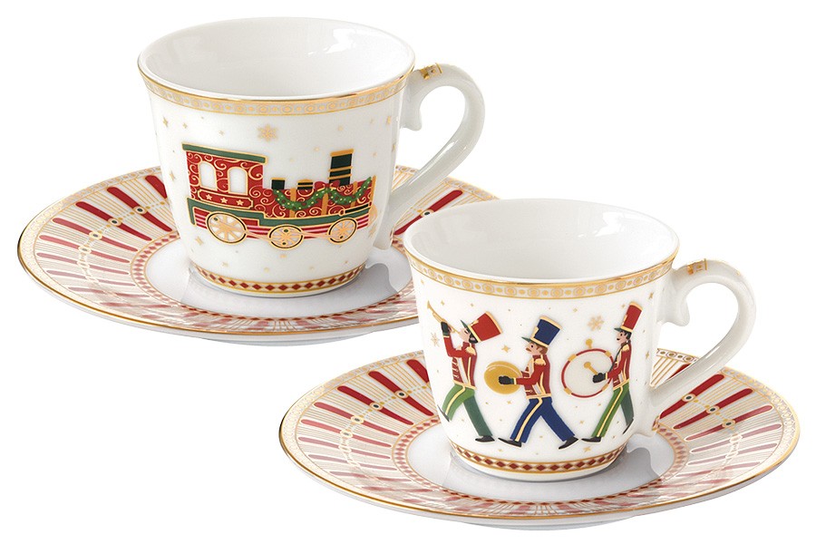 Набор: 2 чашки с блюдцем для кофе, эспрессо 80 мл Полярный экспресс в подарочной упаковке