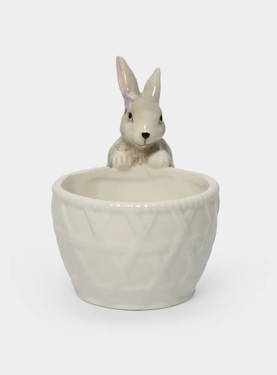 Конфетница, 12✕16 см, керамика, молочно-серая, Кролик с корзинкой, Brown Rabbit