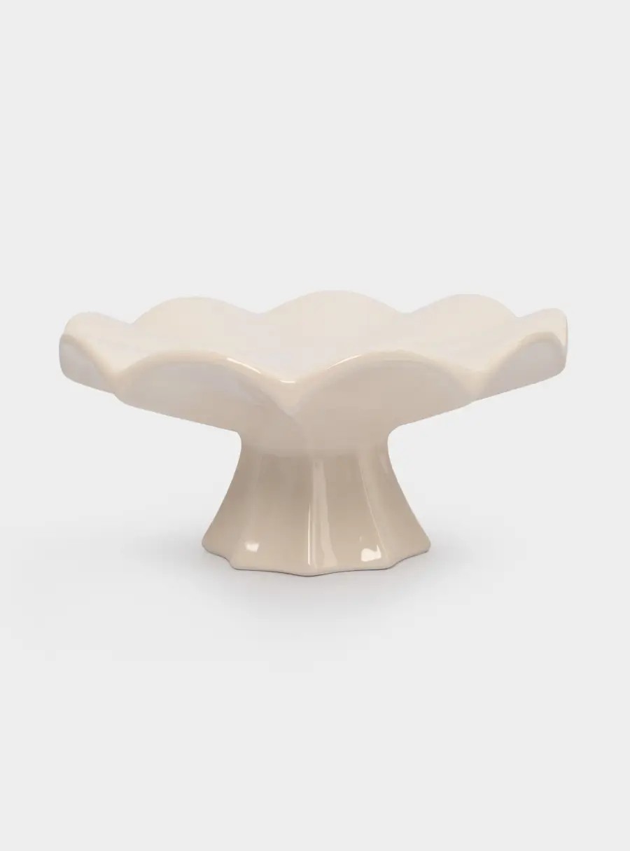 Ваза для фруктов, 24✕11 см, на ножке, керамика, молочная, Волнистый край, Zephyr