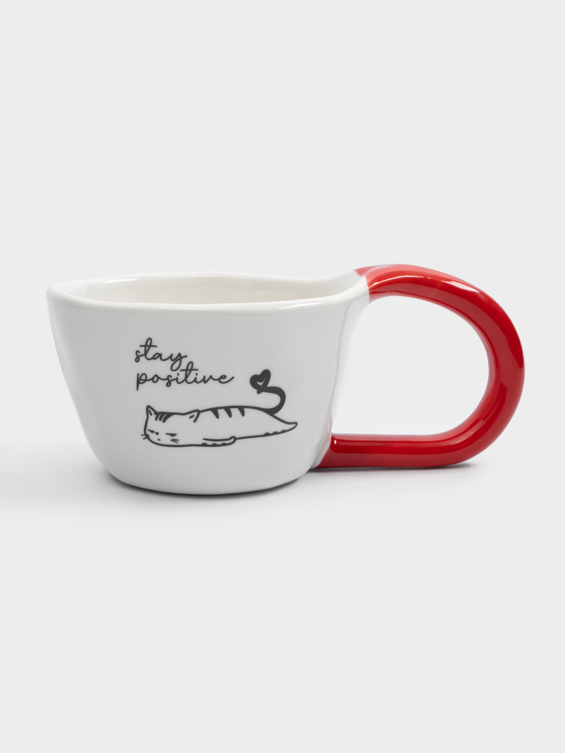 Кружка, 350 мл, костяной фарфор, бело-красная, Кот, Eccentric Кружка, 350 мл, костяной фарфор, бело-красная, Кот, Eccentric