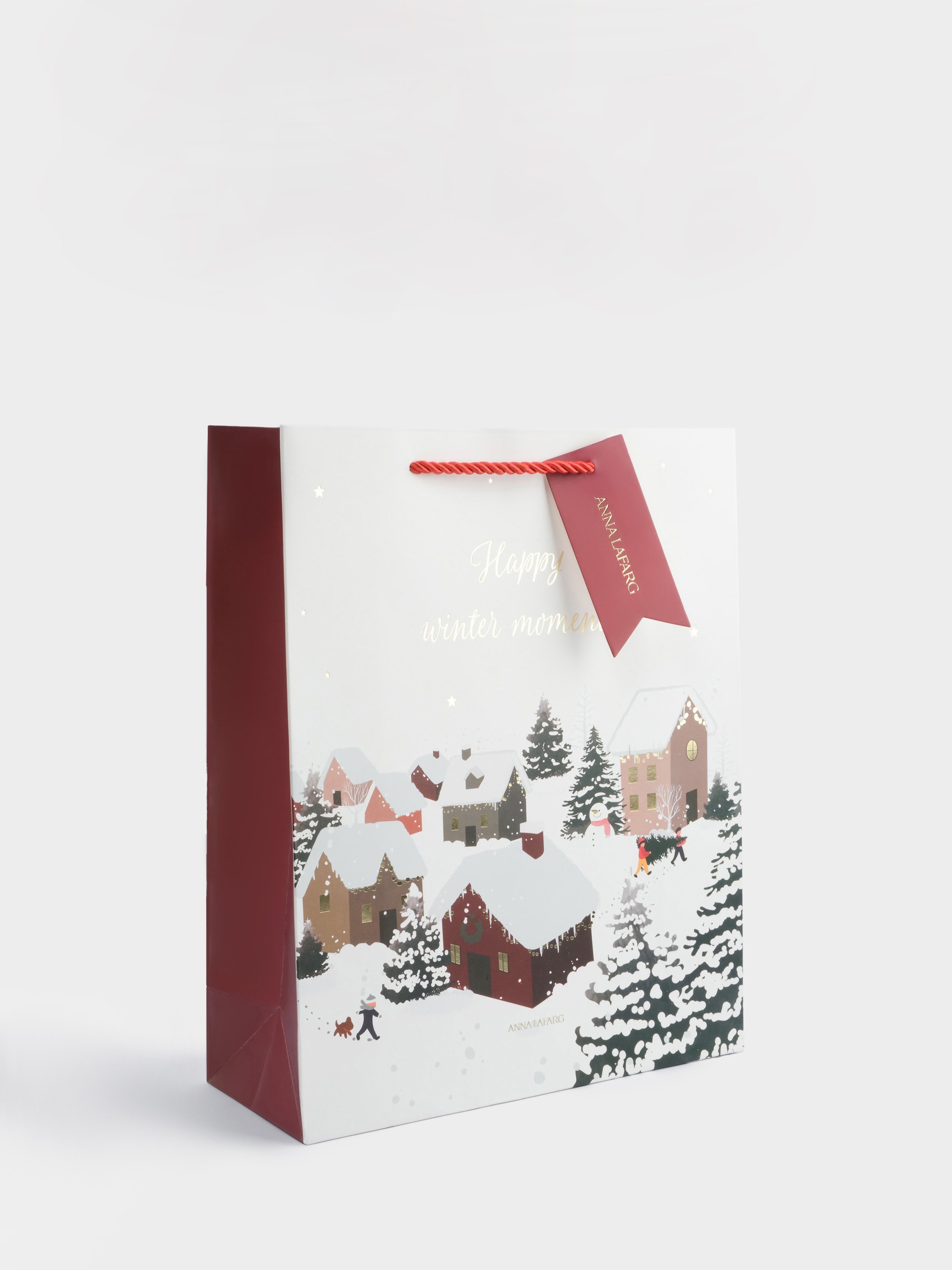 Пакет подарочный, 26✕32 см, бумага, бело-красный, Снежный город, Town Пакет подарочный, 26✕32 см, бумага, бело-красный, Снежный город, Town