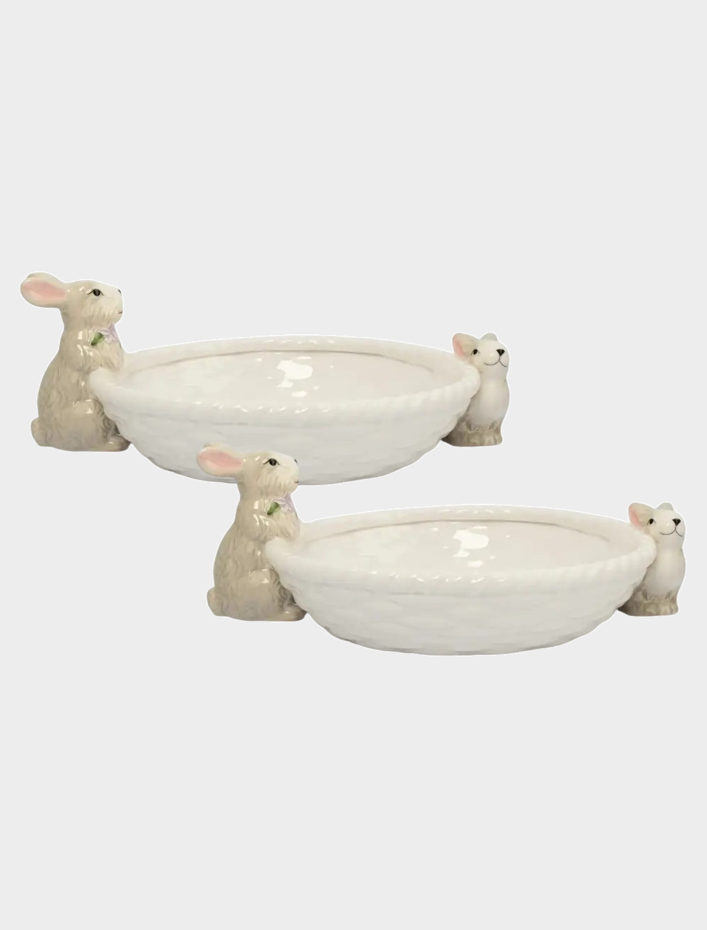 Набор 2 вазы для фруктов, 26✕6 см, керамика, молочно-серая, Кролики с корзинкой, Brown Rabbit