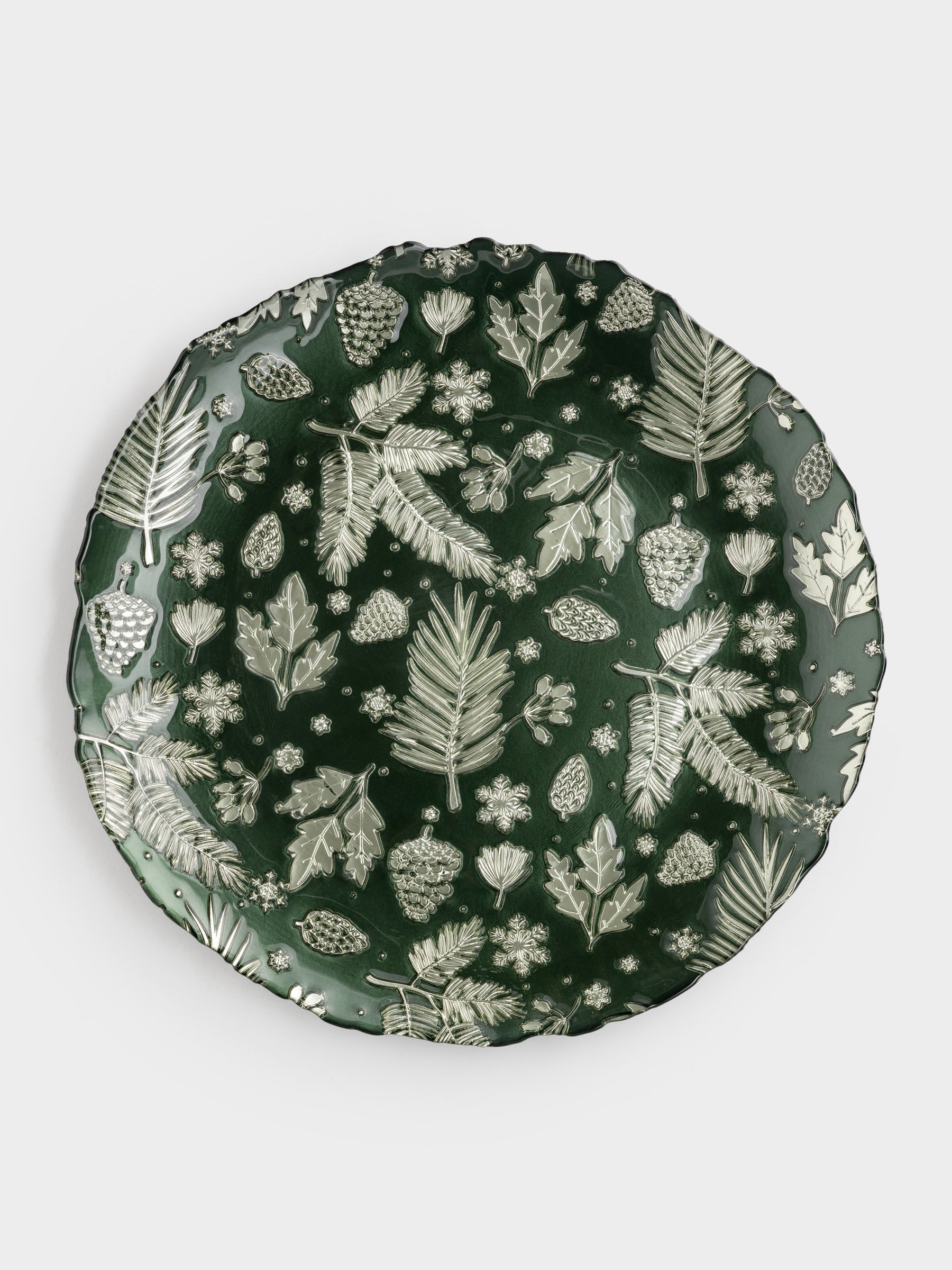 Блюдо, 33 см, стекло, зеленое, Еловые ветки, Granada