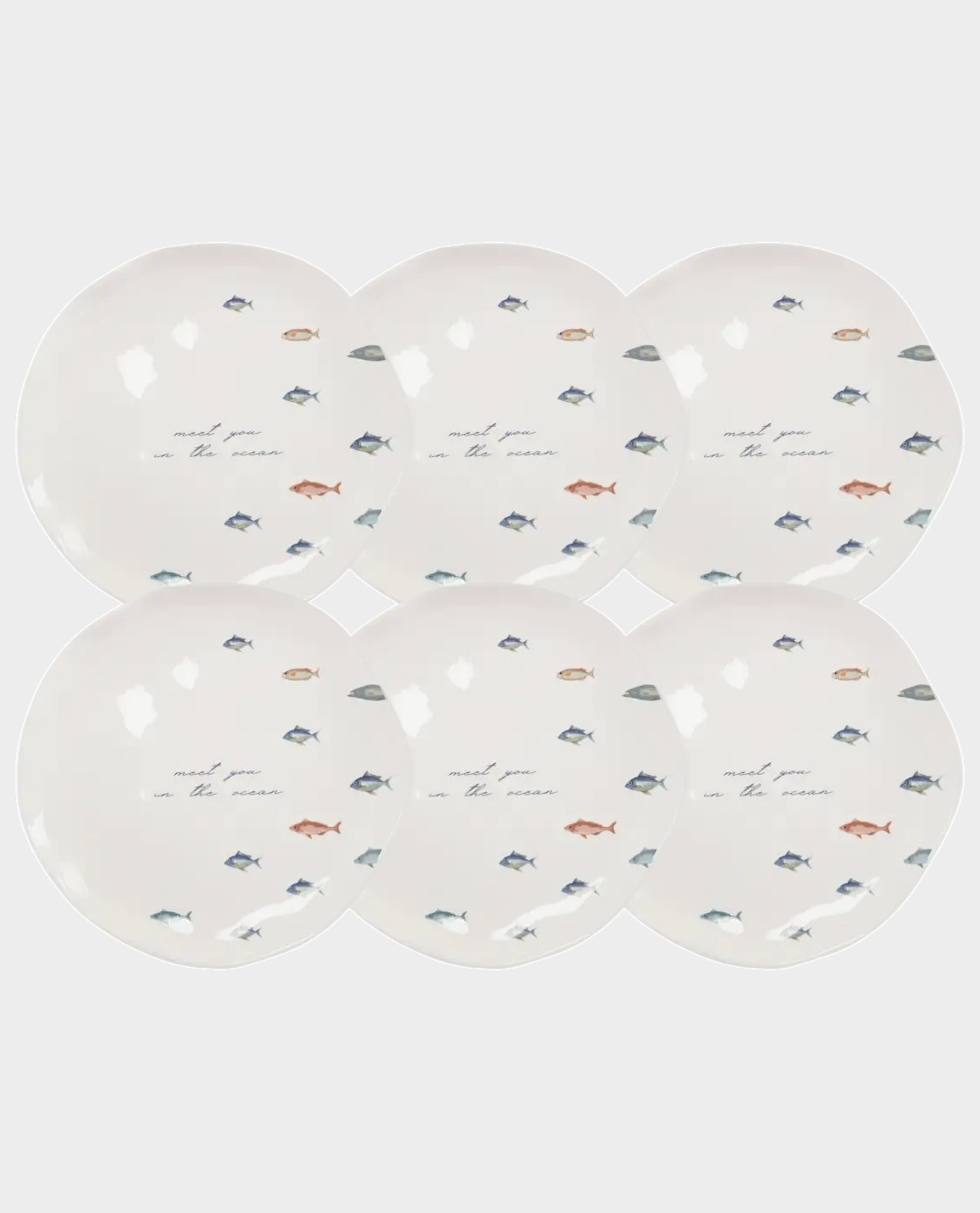 Набор 6 тарелок закусочных, 22 см, керамика, белая, Рыбки, Sea world