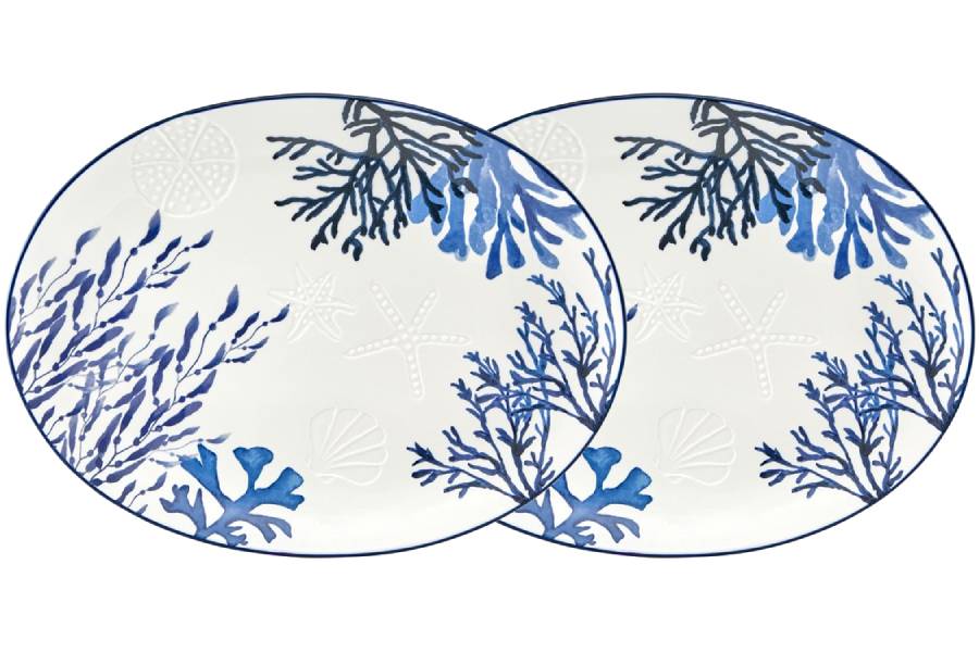 Набор 2 блюда, 40х30 см, керамика К, белых, овальных, Синие кораллы, Blue Coral