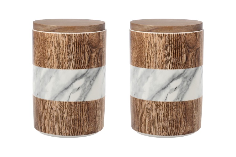 Набор 2 банки для сыпучих продуктов Wood&Marble, 17х11,5 см, 1,1 л Набор 2 банки для сыпучих продуктов Wood&Marble, 17х11,5 см, 1,1 л