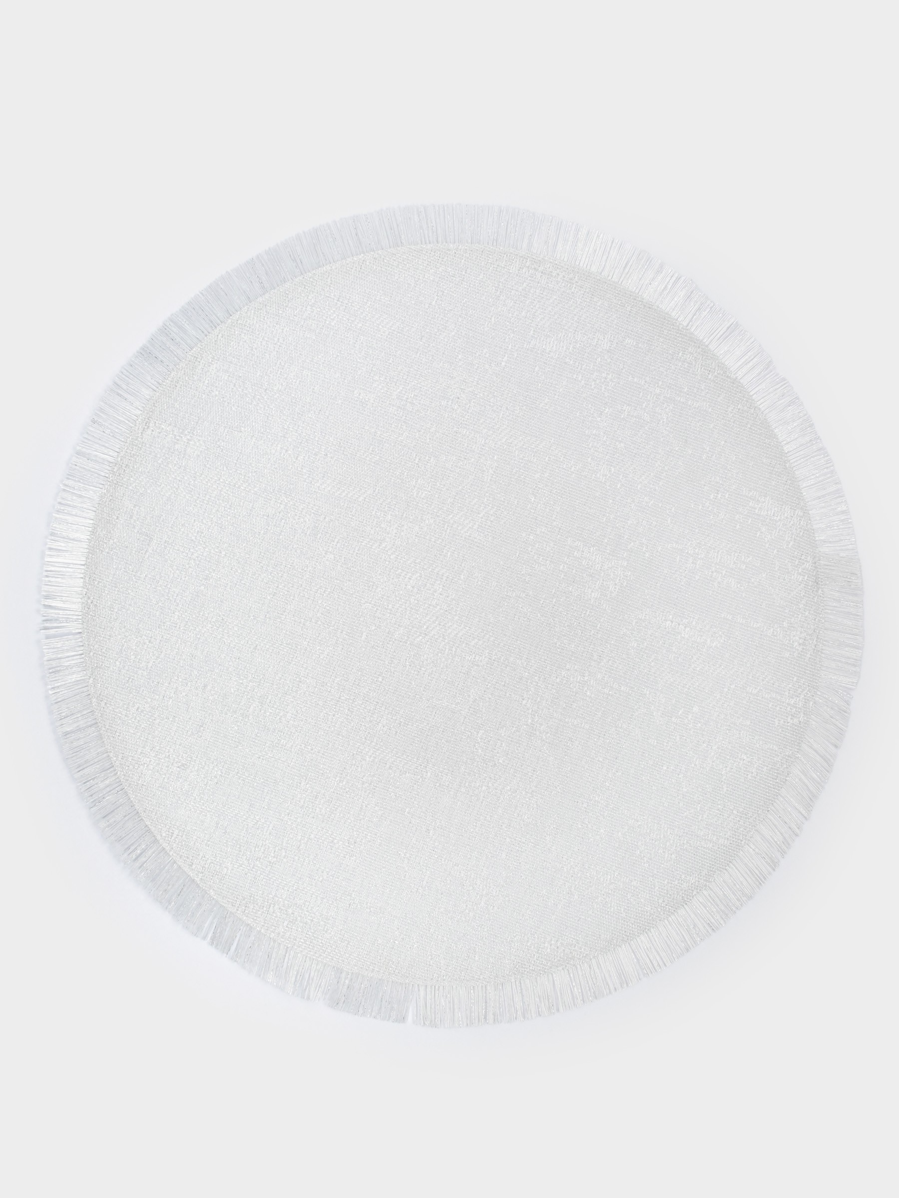 Салфетка под приборы, 38 см, ПВХ/полиэстер, круглая, серебристая, Бахрома Салфетка под приборы, 38 см, ПВХ/полиэстер, круглая, серебристая, Бахрома