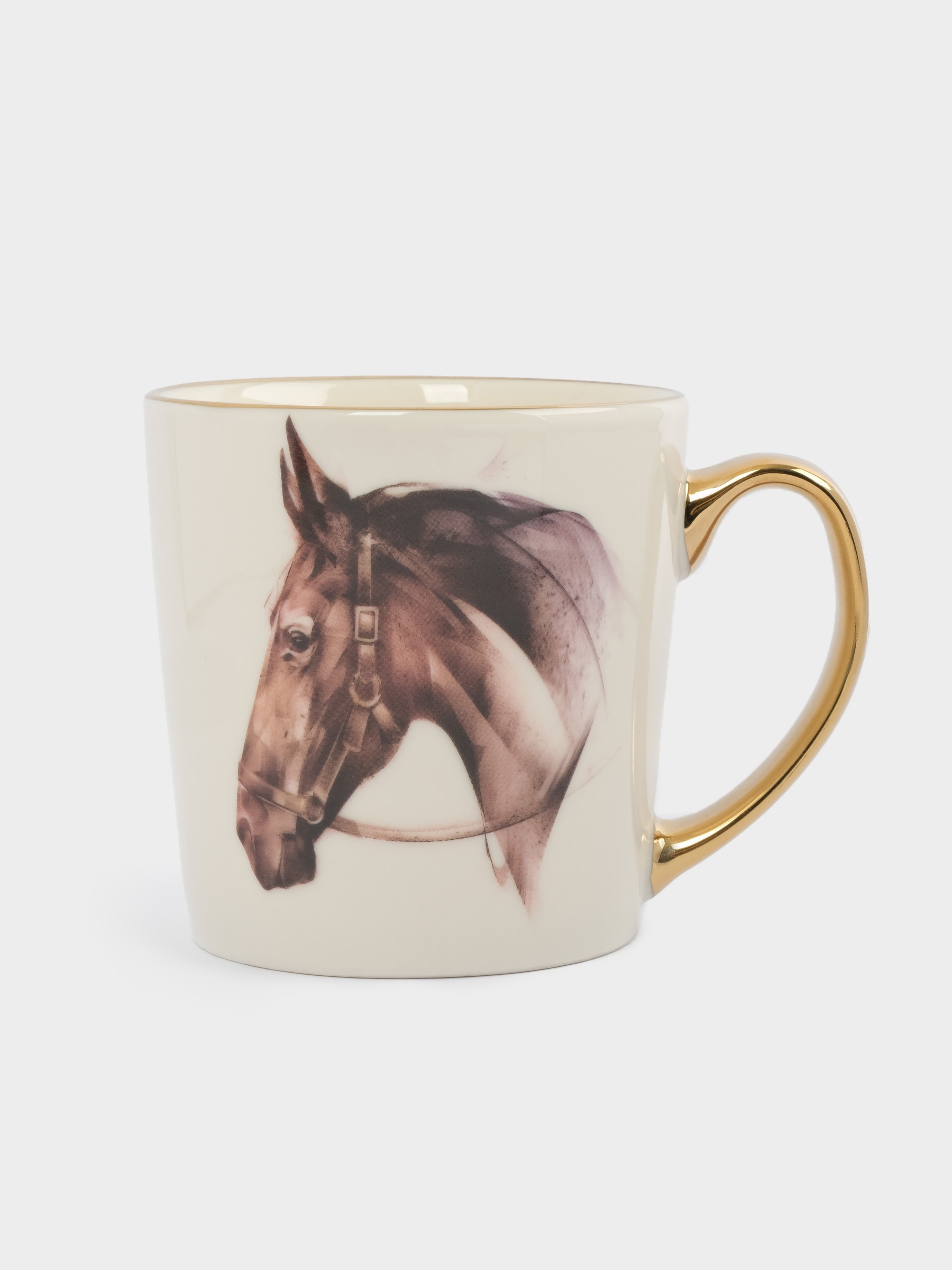 Кружка, 500 мл, костяной фарфор, бело-золотистая, Голова лошади, Horse Кружка, 500 мл, костяной фарфор, бело-золотистая, Голова лошади, Horse