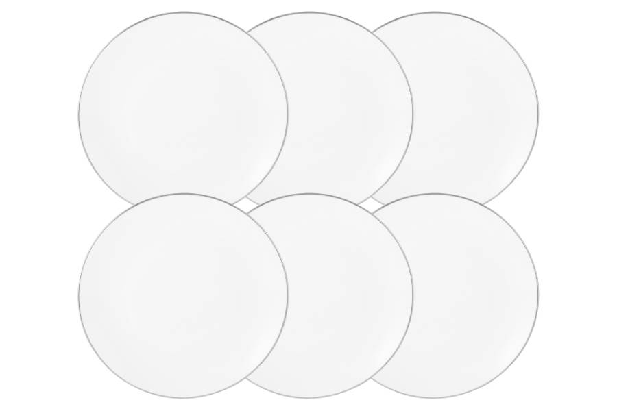 Набор 6 тарелок обеденных, 27,5 см, фарфор P, белая, с серебристым кантом, White Platinum