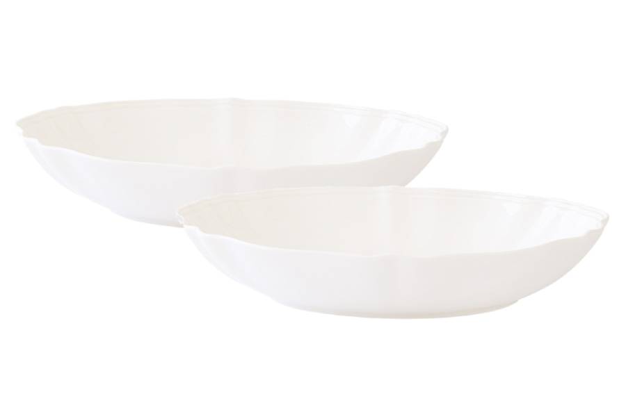 Набор 2 салатника, 25х17 см, 700 мл, фарфор P, белый, овальный, Волны, Perle Набор 2 салатника, 25х17 см, 700 мл, фарфор P, белый, овальный, Волны, Perle
