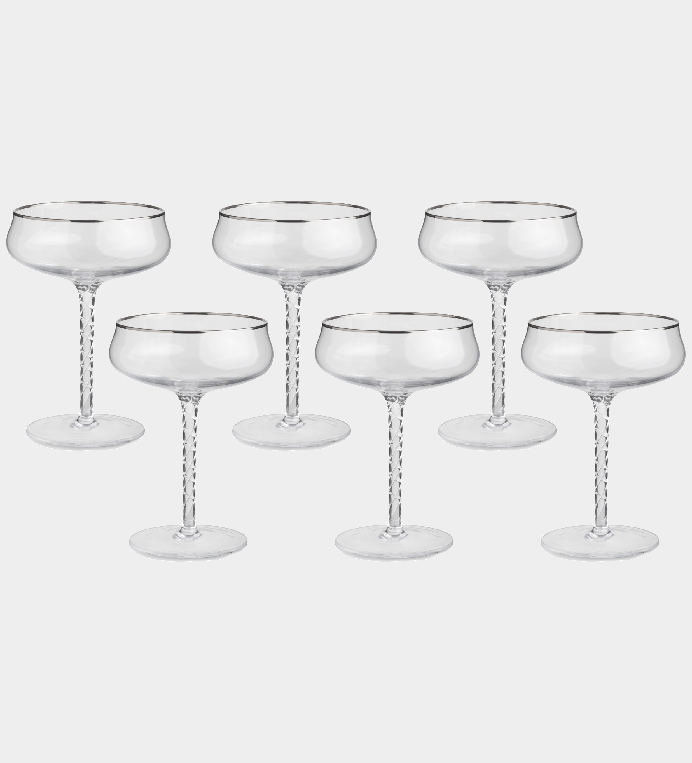 Набор 6 бокалов-креманок для шампанского, 250 мл, стекло, с серебристым кантом, Rhapsody