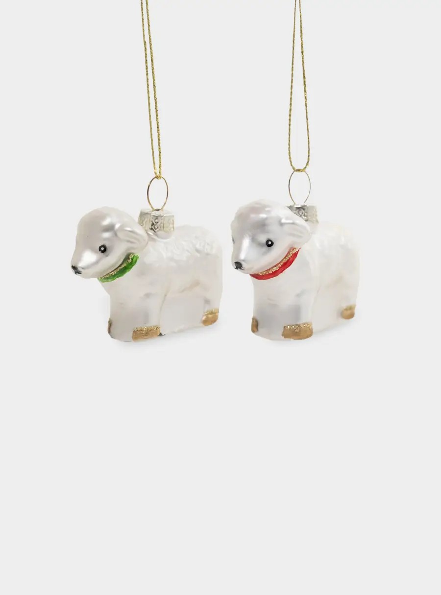 Игрушка елочная, 4 см, 2 шт, стекло, серебристая, Овечки, Sheep