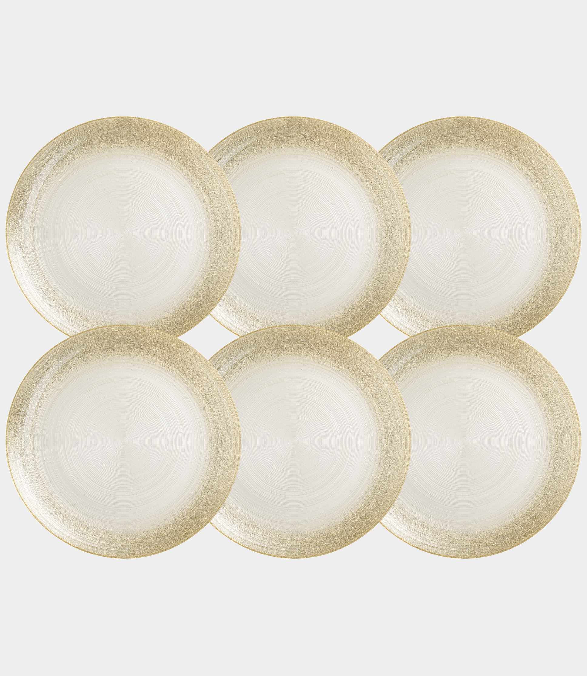 Набор 6 тарелок обеденных, 28 см, стекло, молочная/шампань, Marbella